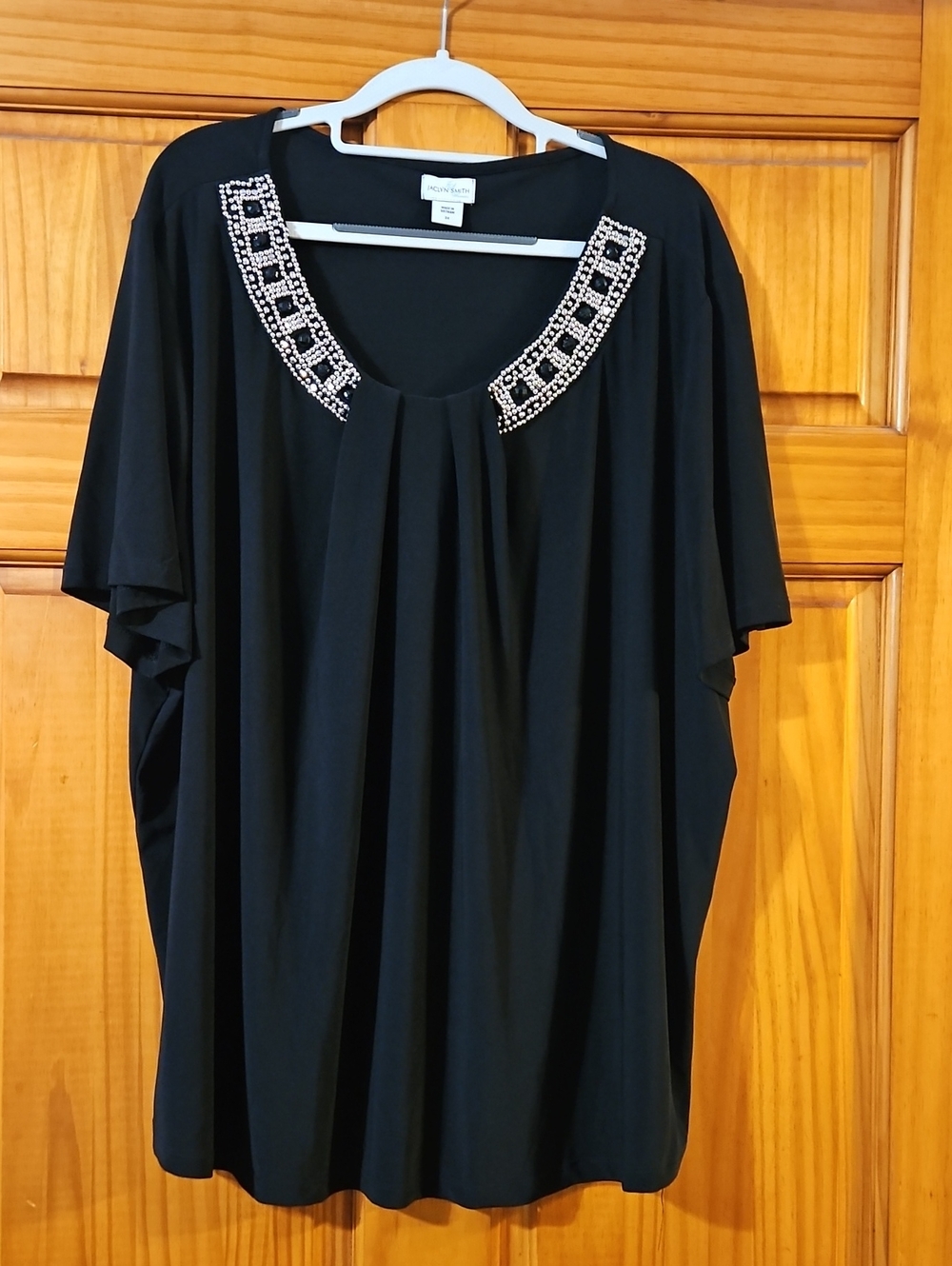 Embellished Scoop Neck Black Blouse